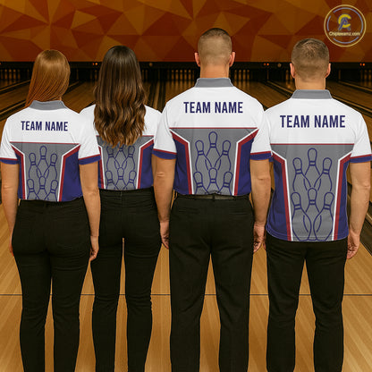 Red, Blue And Gray Bowling Pin Jerseys For Women Custom Bowling Polo 1/4-Zip Shirt, Gift For Bowlers NYN3125