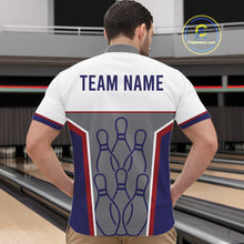 Load image into Gallery viewer, Red, Blue And Gray Bowling Pin Jerseys For Men Custom Bowling Polo 1/4-Zip Shirt, Gift For Bowlers NYN3125