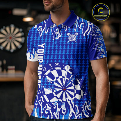 Blue Flames Dart Shirt For Men Dartboard Design - Custom Team & Player Name NYN0345
