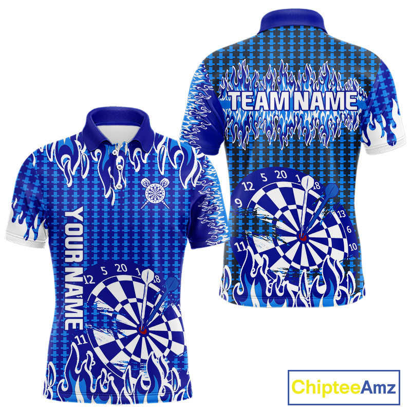 Blue Flames Dart Shirt For Men Dartboard Design - Custom Team & Player Name NYN0345