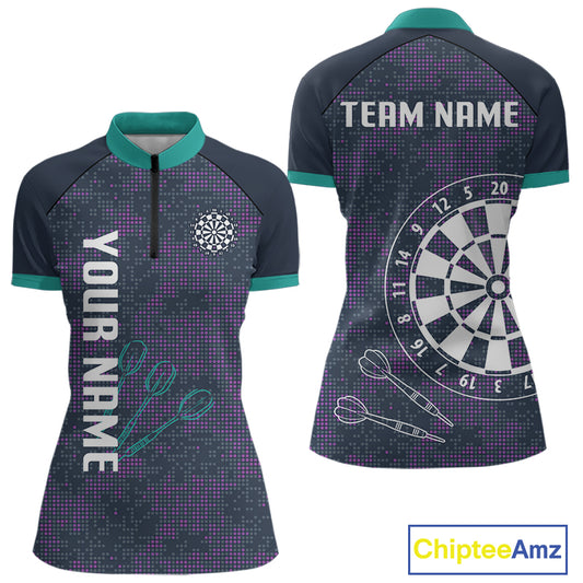 Purple Darts Shirt For Women With Dartboard And Arrows - Custom Team & Player Name NYN0343
