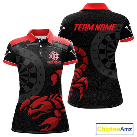 Black And Maroon Scorpion Darts Shirt For Women - Custom Team Name - Darts Jersey NYN0346