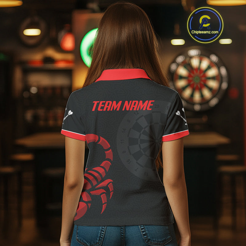 Black And Maroon Scorpion Darts Shirt For Women - Custom Team Name - Darts Jersey NYN0346