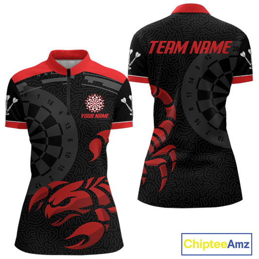 Black And Maroon Scorpion Darts Shirt For Women - Custom Team Name - Darts Jersey NYN0346