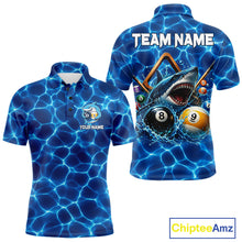 Load image into Gallery viewer, Lightning blue shark billiard polo shirt for men custom 8 ball and 9 ball jersey