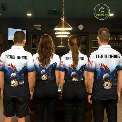 Grunge Blue Funny Eagle 8 Ball & 9 Ball Mens Billiard Shirts Custom Patriotic Billiard Team Attire NYN3307