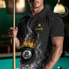 Load image into Gallery viewer, Personalized Gold Crown 8 Ball Mens Billiard Pool Shirts Custom Fire Flame Billiard Jersey | White NYN3310