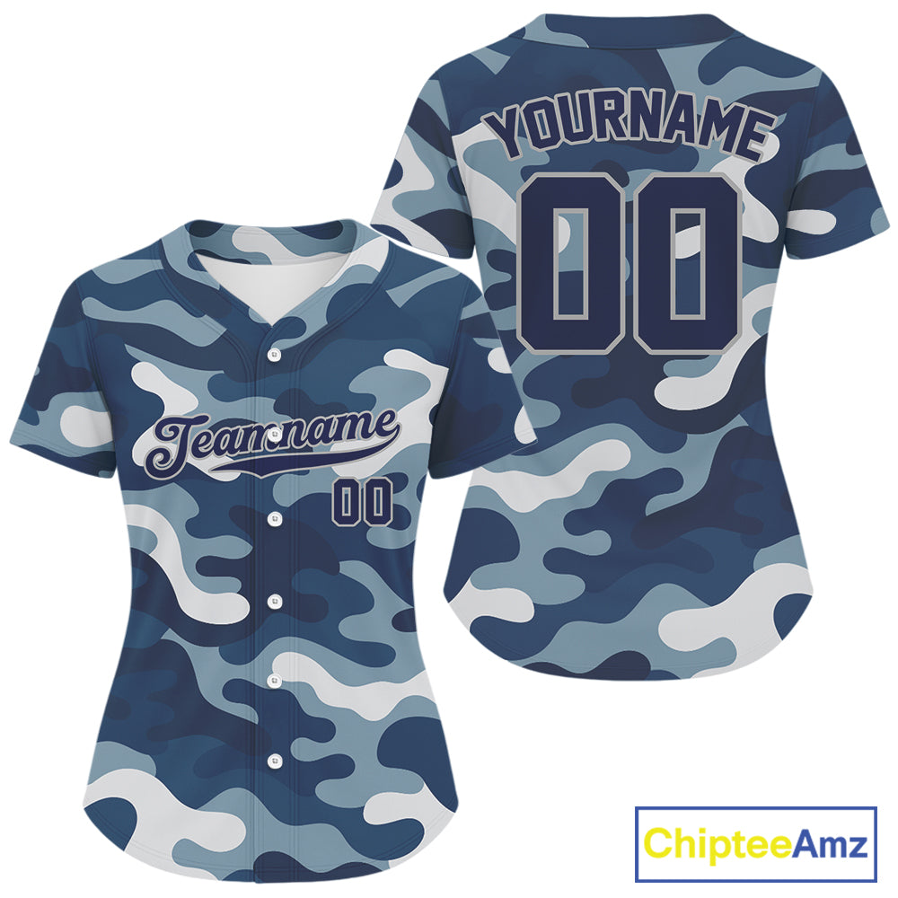 Custom Camouflage Baseball Jersey For Women Personalized Navy Camo Youth Baseball Jerseys NYN1186