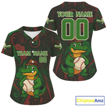 Load image into Gallery viewer, Custom Red And Green Crocodile Funny Baseball Shirt For Women Baseball Tournament Jerseys NYN1507