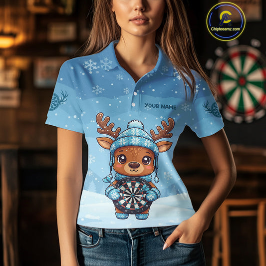 Reindeer Snowflakes Darts Shirt Custom Women Polo Dart Jerseys Funny Xmas Dart Jerseys NYN2043