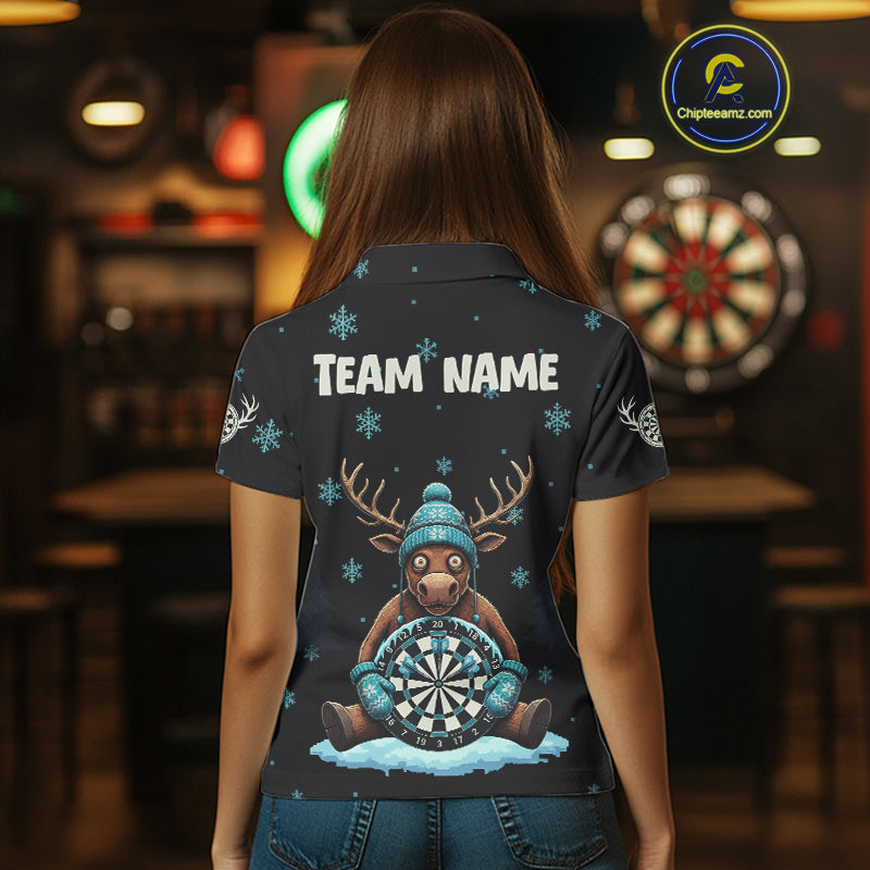 Custom Blue Snowflake Reindeer Ice Dartboard Women Polo Dart Jerseys Dart Gifts NYN2044