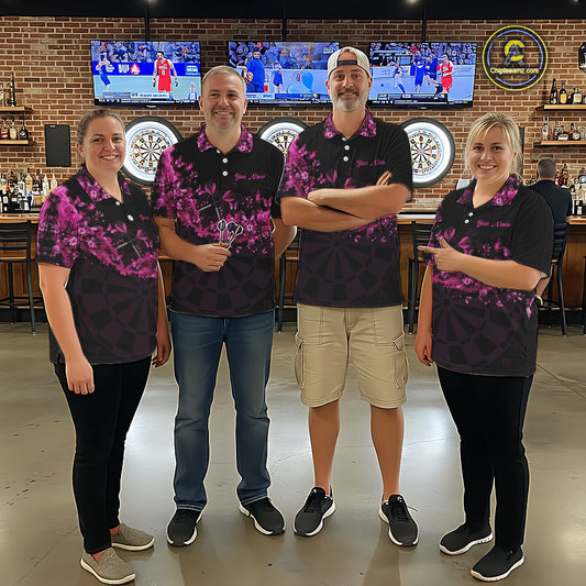 Black And Pink Flowers Smoke Butterflies Custom Men Darts Quarter-Zip Shirts Dart Team Jerseys NYN2261