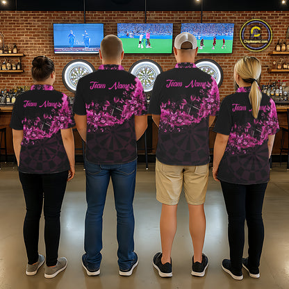 Black And Pink Flowers Smoke Butterflies Custom Men Darts Polo Shirts Dart Team Jerseys NYN2261