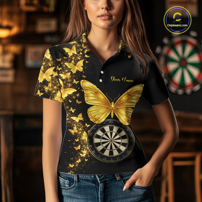 Gold Butterfly 3D Dartboard Custom Women Darts Polo League Shirts Dart Team Jerseys NYN2262