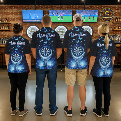 Blue Light Butterflies Skull Dartboard Custom Men Darts Polo Shirts Dart League Jerseys NYN2263