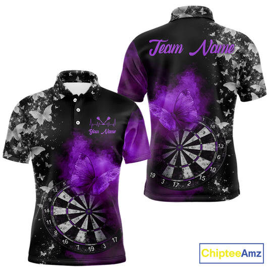 Custom Silver Butterfly Purple Smoking Grunge Dartboard Men Darts Polo Shirts Dart Jerseys NYN2268