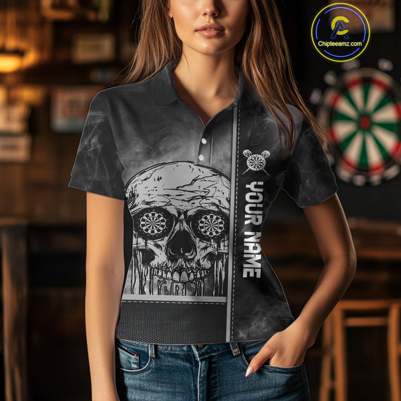Custom Black And Grey Smokes Skull Dartboard Dart Shirts For Women Dart Team Jerseys NYN0067