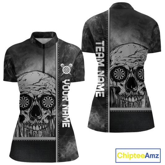 Custom Black And Grey Smokes Skull Dartboard Dart Shirts For Women Dart Team Jerseys NYN0067
