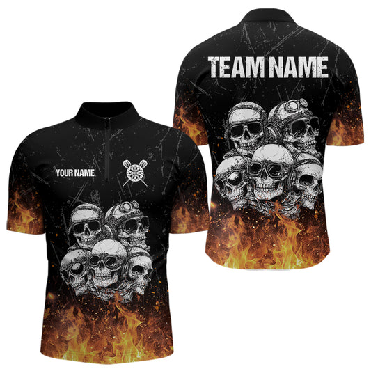 Personalized Fire Flame And Skulls Dart Shirts For Men, Custom Dart Team Jerseys NYN0021