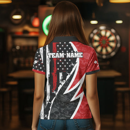 Skulls With Custom American Flag Dart Shirts For Women, Dart Team Jerseys NYN0024