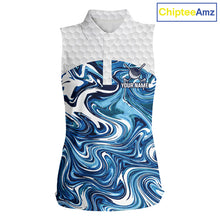 Load image into Gallery viewer, Women Golf Clothing Blue Fluid Pattern Sleeveless Golf Polo Shirt Custom White Golf Ball Golf Upf Shirts NYN2929