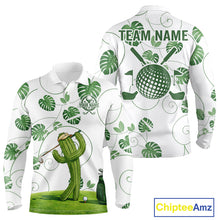 Load image into Gallery viewer, Mens Green Monstera Pattern Golf Clothing Custom Cactus Golfer Funny Mens Golf Polo Shirt NYN2931