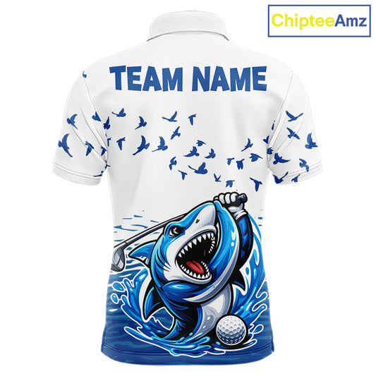 Mens Funny Golf Shirts Waving Pattern Golf Clothing Custom Shark Golf Polo, Best Golf Gifts NYN2934