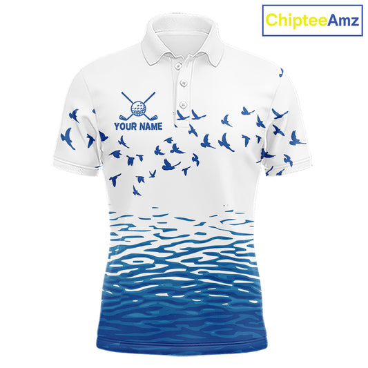 Mens Funny Golf Shirts Waving Pattern Golf Clothing Custom Shark Golf Polo, Best Golf Gifts NYN2934