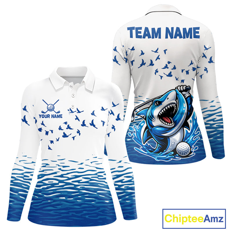 Women Funny Golf Shirts Waving Pattern Golf Clothing Custom Shark Golf Polo, Best Golf Gifts NYN2934