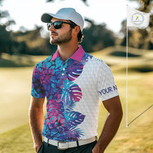 Load image into Gallery viewer, Mens Golf Clothing Monstera Pattern Floral Golf Shirt Custom Men White Golf Polo Best Golf Gifts NYN2936