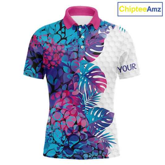 Mens Golf Clothing Monstera Pattern Floral Golf Shirt Custom Men White Golf Polo Best Golf Gifts NYN2936