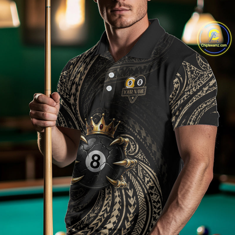 Tribal Pattern Billiard Shirts For Men Custom  Skull Crown 8 Ball And 9 Ball Billiard Team Jersey NYN3134
