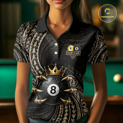 Tribal Pattern Billiard Shirts For Women Custom  Skull Crown 8 Ball And 9 Ball Billiard Team Jersey NYN3134
