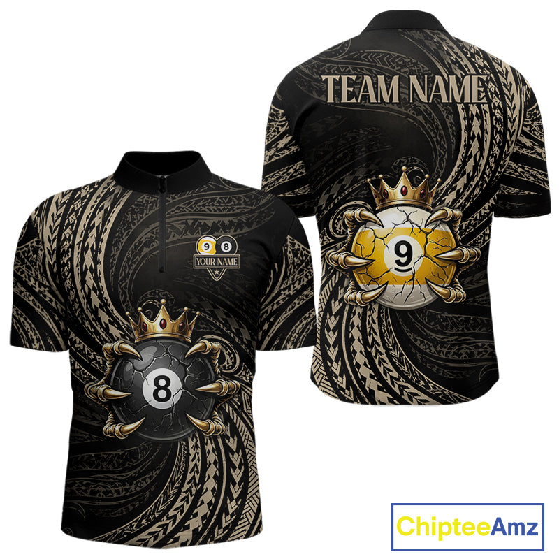 Tribal Pattern Billiard Shirts For Men Custom  Skull Crown 8 Ball And 9 Ball Billiard Team Jersey NYN3134