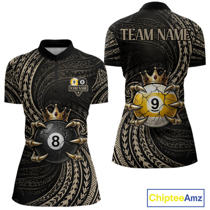 Tribal Pattern Billiard Shirts For Women Custom  Skull Crown 8 Ball And 9 Ball Billiard Team Jersey NYN3134
