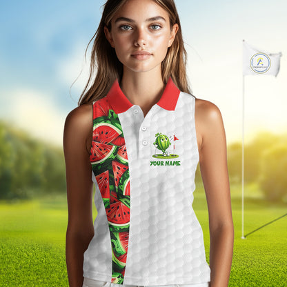 Custom Watermelon Golfer Funny Golf Team Outfits Watermelon Slices Golf Polo Sleeveless Shirts For Women NYN3319