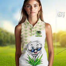 Load image into Gallery viewer, Funny Golfer Grass Sleeveless Polos For Women Custom White Golf Ball Team Outfits, Upf Golf Shirts NYN3324