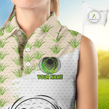 Load image into Gallery viewer, Funny Golfer Grass Sleeveless Polos For Women Custom White Golf Ball Team Outfits, Upf Golf Shirts NYN3324