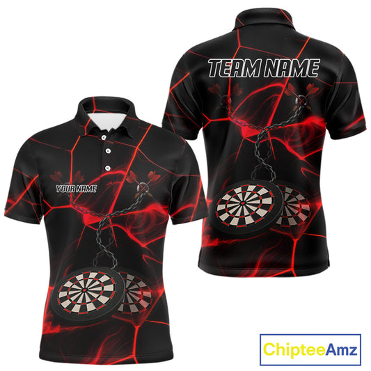 Flame Dartboard & Chains Darts Shirt For Men - Custom Name & Team Jersey | Opt1 - Red NYN0625