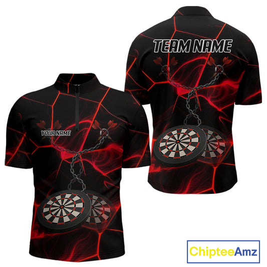 Flame Dartboard & Chains Darts Shirt For Men - Custom Name & Team Jersey | Opt1 - Red NYN0625
