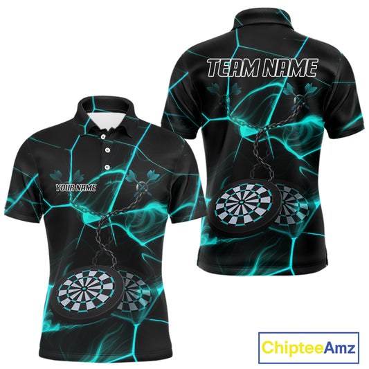 Flame Dartboard & Chains Darts Shirt For Men - Custom Name & Team Jersey | Opt2 - Turquoise NYN0626
