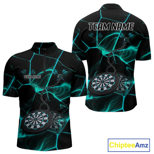 Flame Dartboard & Chains Darts Shirt For Men - Custom Name & Team Jersey | Opt2 - Turquoise NYN0626