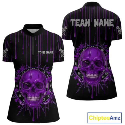 Custom Purple Dripping Horror Skull Dartboard Dart Women Quarter-Zip Jerseys Dart Team Shirts NYN1757