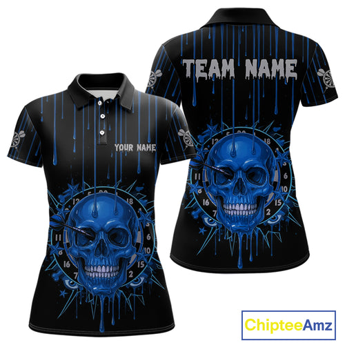 Custom Blue Dripping Horror Skull Dartboard Dart Women Polo Jerseys Dart Team Shirts NYN1758