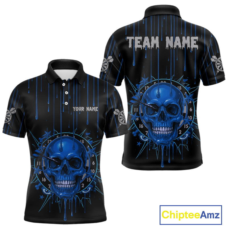 Custom Blue Dripping Horror Skull Dartboard Dart Men Polo Jerseys Dart Team Shirts NYN1758