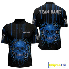 Load image into Gallery viewer, Custom Blue Dripping Horror Skull Dartboard Dart Men Quarter-Zip Jerseys Dart Team Shirts NYN1758