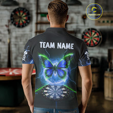 Load image into Gallery viewer, Lightning Butterfly Dartboard Custom Blue &amp; Green Mens Polo Dart Shirt Funny Dart Jerseys NYN1761