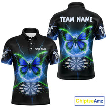 Load image into Gallery viewer, Lightning Butterfly Dartboard Custom Blue &amp; Green Mens Polo Dart Shirt Funny Dart Jerseys NYN1761
