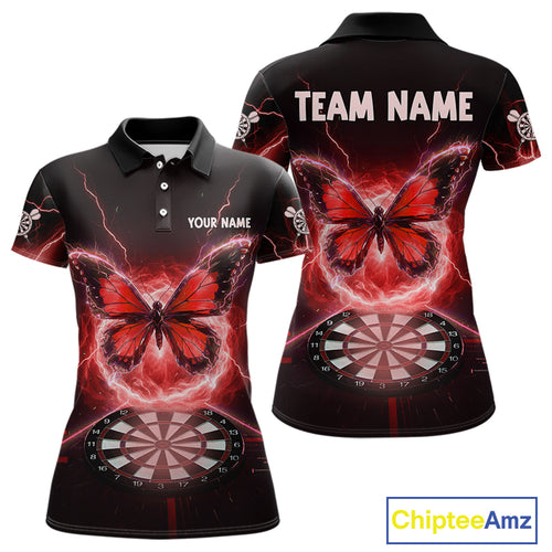 Lightning Butterfly Dartboard Custom Red Women Polo Dart Shirt Funny Dart Jerseys NYN1762
