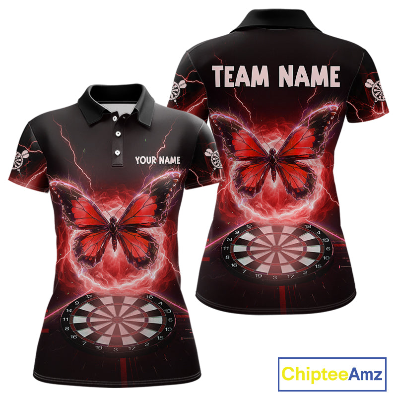 Lightning Butterfly Dartboard Custom Red Women Polo Dart Shirt Funny Dart Jerseys NYN1762